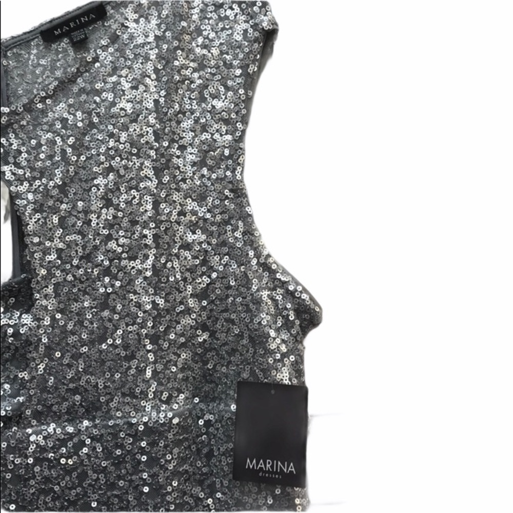MARINA dress Cutout Sequin Lace Gown Silver,NWT - Picture 4 of 13